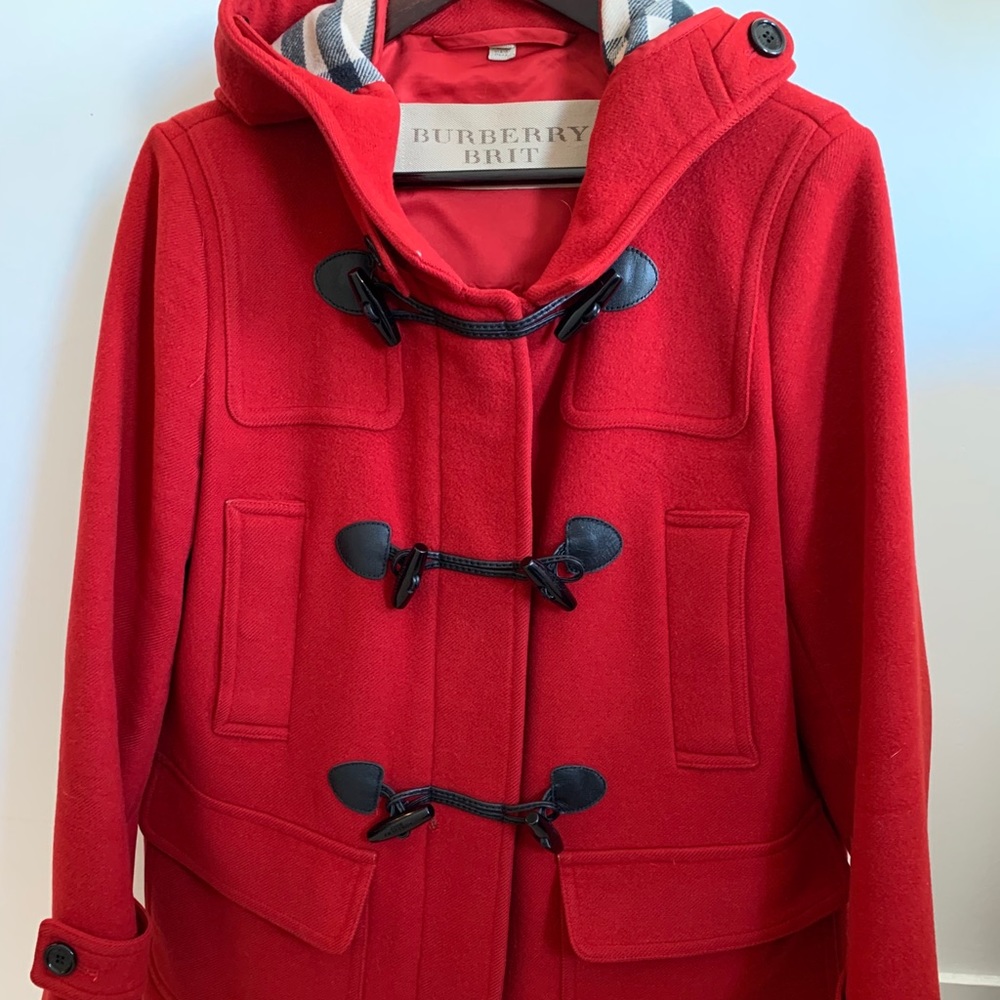 Burberry Brit Red Wool Toggle Coat